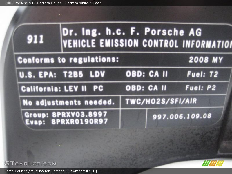 Carrara White / Black 2008 Porsche 911 Carrera Coupe