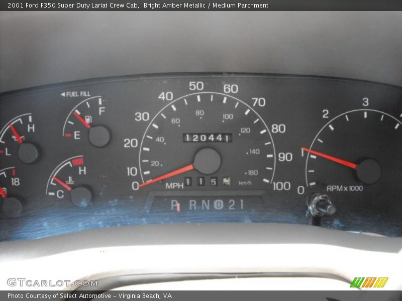 Bright Amber Metallic / Medium Parchment 2001 Ford F350 Super Duty Lariat Crew Cab