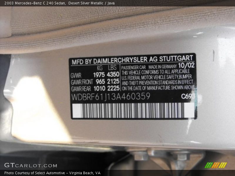 Desert Silver Metallic / Java 2003 Mercedes-Benz C 240 Sedan