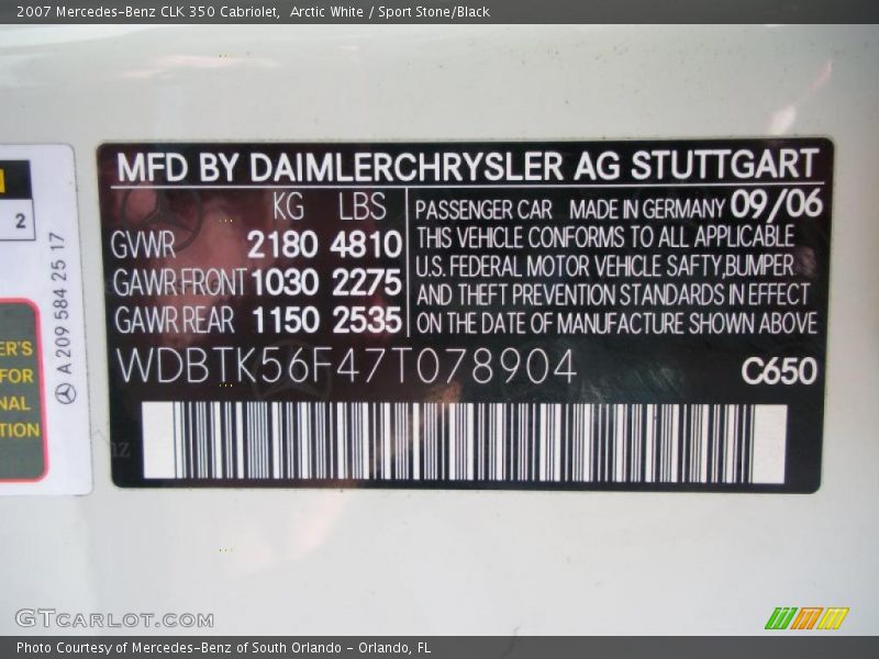 Arctic White / Sport Stone/Black 2007 Mercedes-Benz CLK 350 Cabriolet