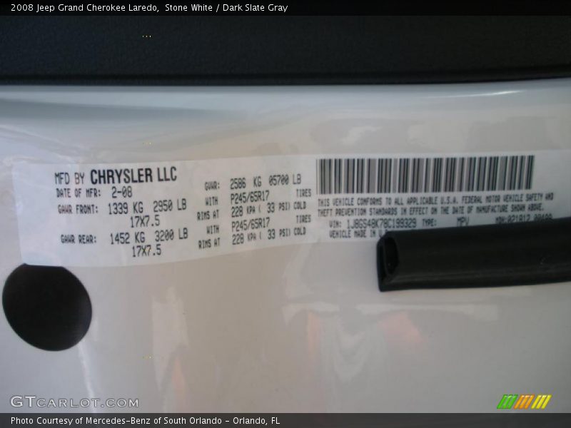 Stone White / Dark Slate Gray 2008 Jeep Grand Cherokee Laredo