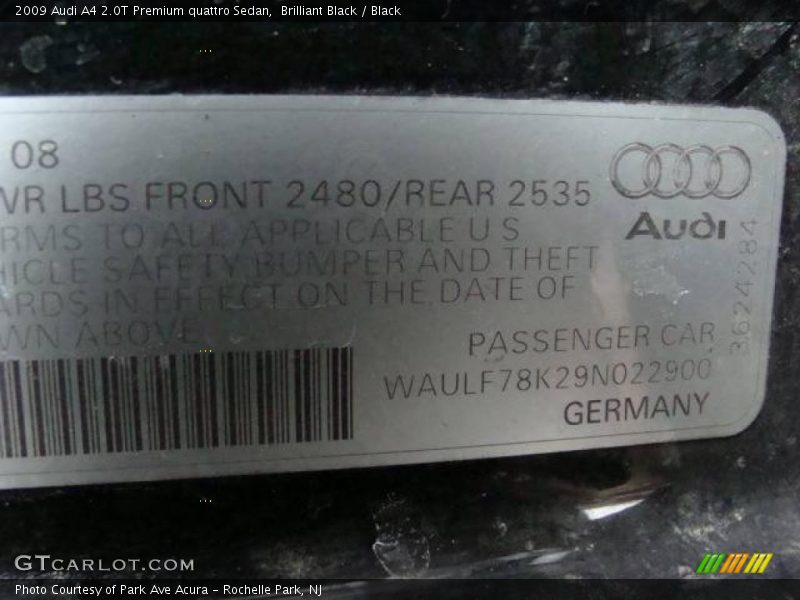 Brilliant Black / Black 2009 Audi A4 2.0T Premium quattro Sedan