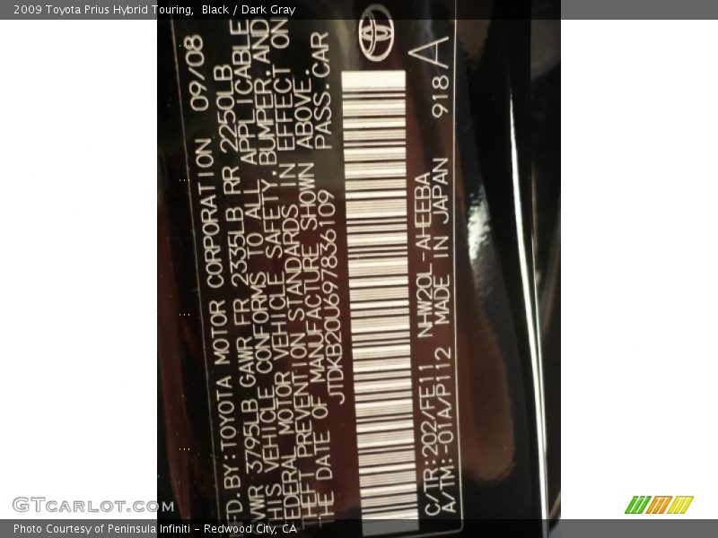 Black / Dark Gray 2009 Toyota Prius Hybrid Touring