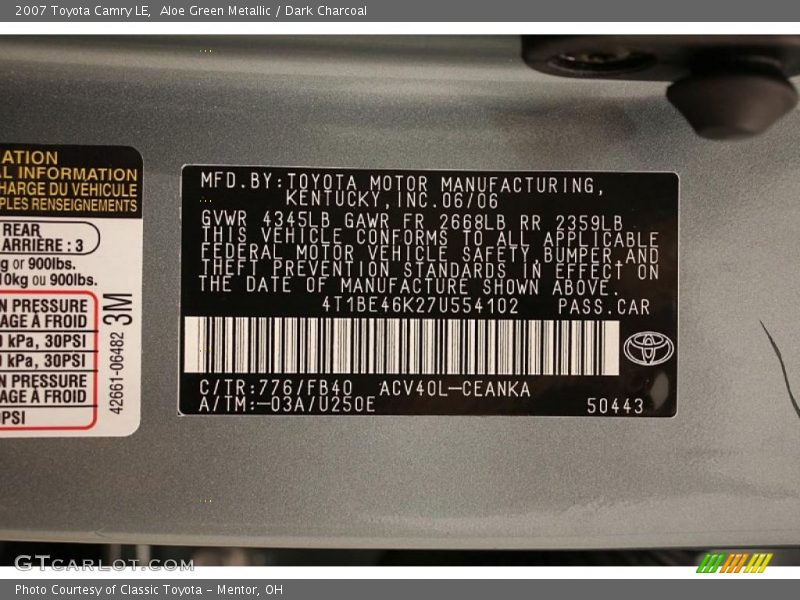 Aloe Green Metallic / Dark Charcoal 2007 Toyota Camry LE