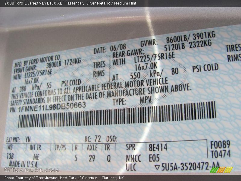 Silver Metallic / Medium Flint 2008 Ford E Series Van E150 XLT Passenger