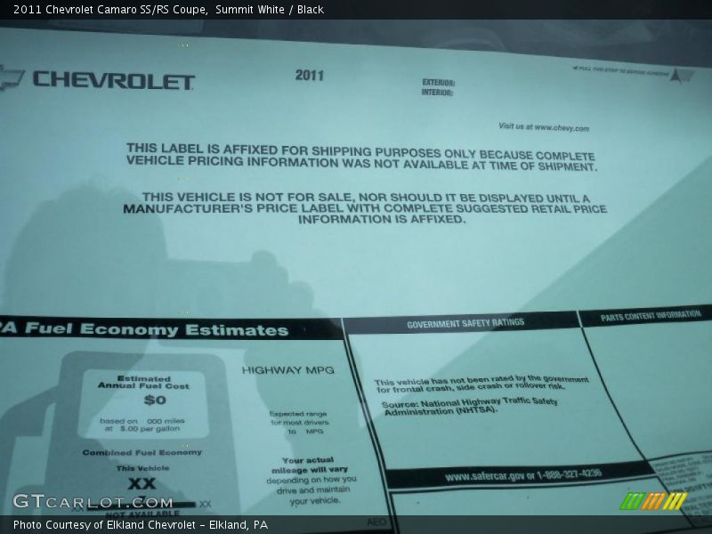 Summit White / Black 2011 Chevrolet Camaro SS/RS Coupe