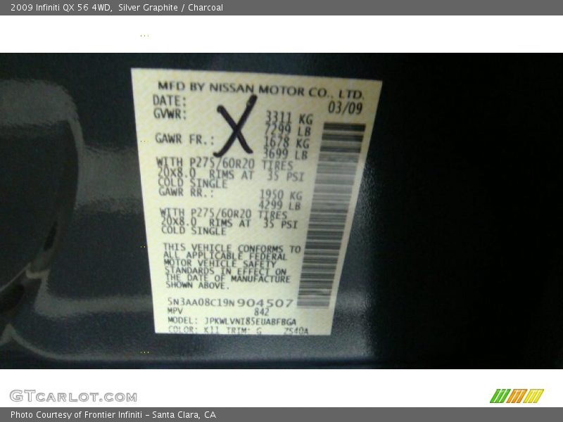 Silver Graphite / Charcoal 2009 Infiniti QX 56 4WD