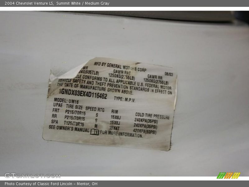 Summit White / Medium Gray 2004 Chevrolet Venture LS