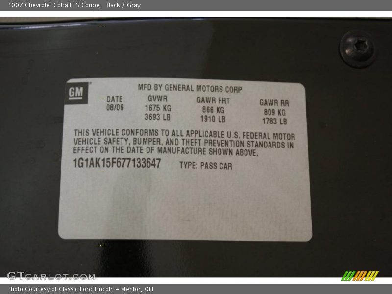 Black / Gray 2007 Chevrolet Cobalt LS Coupe
