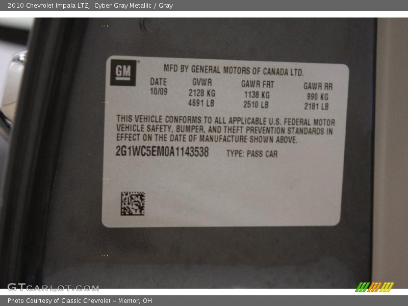 Cyber Gray Metallic / Gray 2010 Chevrolet Impala LTZ