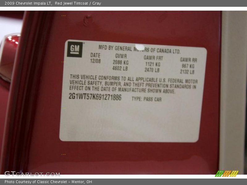 Red Jewel Tintcoat / Gray 2009 Chevrolet Impala LT