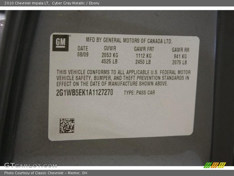 Cyber Gray Metallic / Ebony 2010 Chevrolet Impala LT