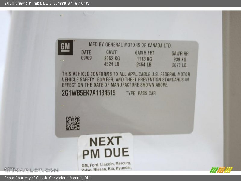 Summit White / Gray 2010 Chevrolet Impala LT