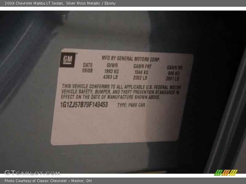 Silver Moss Metallic / Ebony 2009 Chevrolet Malibu LT Sedan