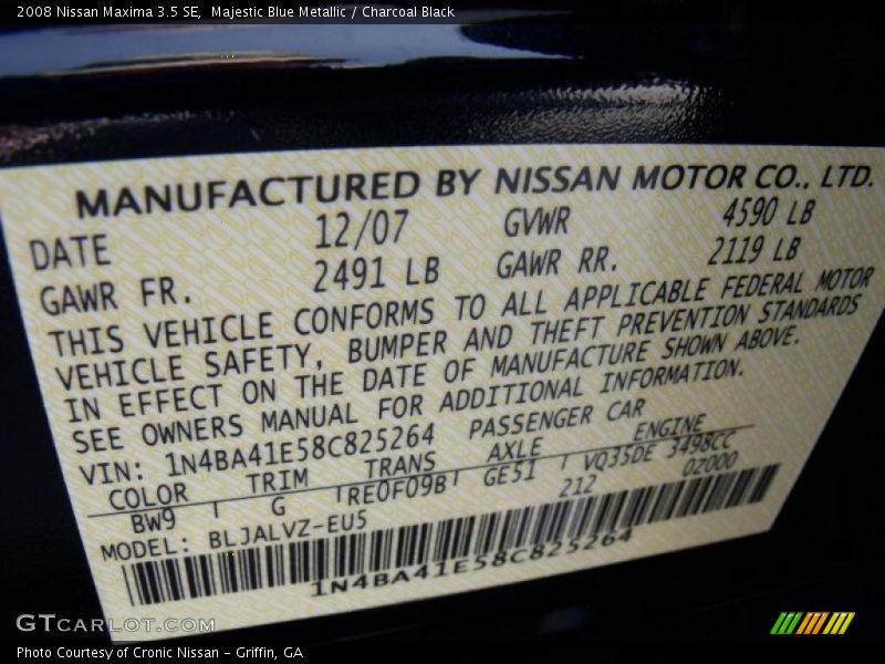 Majestic Blue Metallic / Charcoal Black 2008 Nissan Maxima 3.5 SE