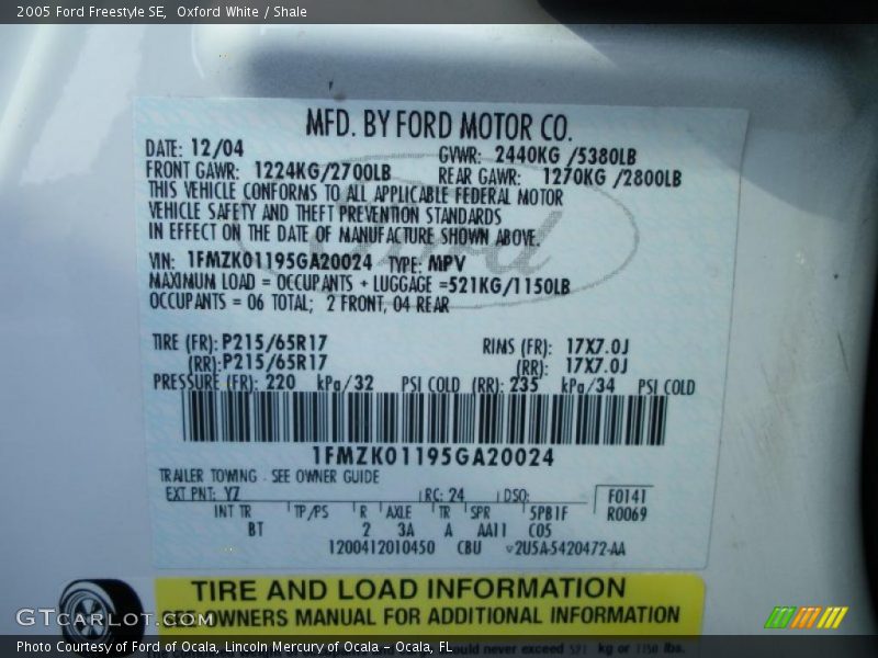 Oxford White / Shale 2005 Ford Freestyle SE