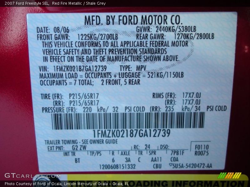 Red Fire Metallic / Shale Grey 2007 Ford Freestyle SEL