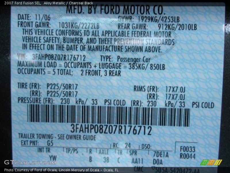 Alloy Metallic / Charcoal Black 2007 Ford Fusion SEL