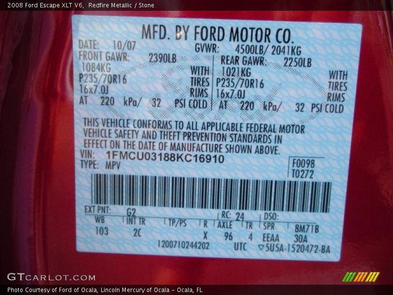 Redfire Metallic / Stone 2008 Ford Escape XLT V6