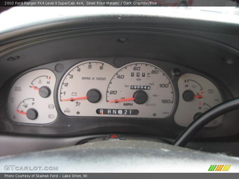 Silver Frost Metallic / Dark Graphite/Blue 2003 Ford Ranger FX4 Level II SuperCab 4x4