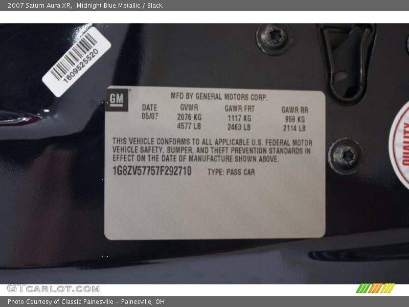 Midnight Blue Metallic / Black 2007 Saturn Aura XR