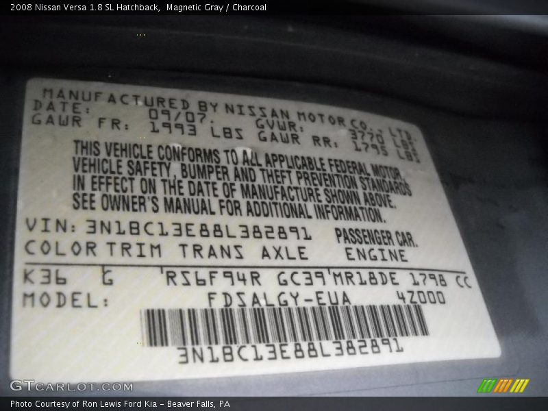 Magnetic Gray / Charcoal 2008 Nissan Versa 1.8 SL Hatchback