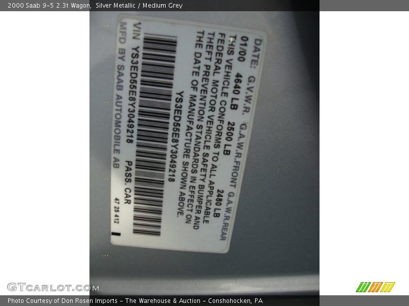 Silver Metallic / Medium Grey 2000 Saab 9-5 2.3t Wagon