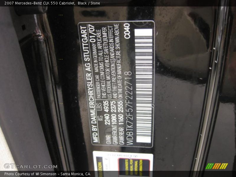 Black / Stone 2007 Mercedes-Benz CLK 550 Cabriolet