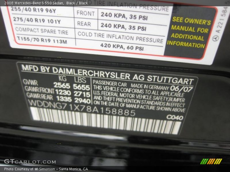 Black / Black 2008 Mercedes-Benz S 550 Sedan