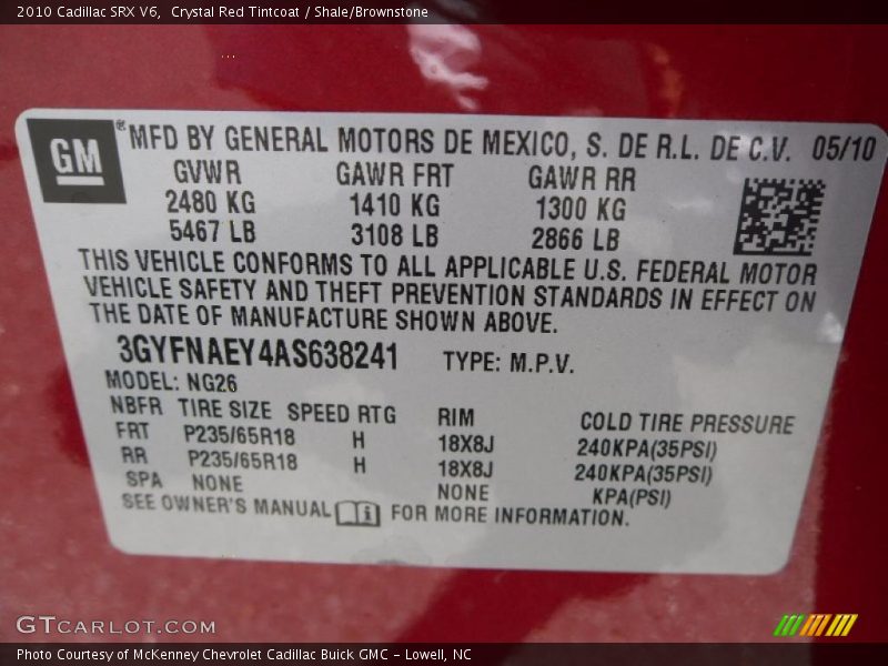 Crystal Red Tintcoat / Shale/Brownstone 2010 Cadillac SRX V6