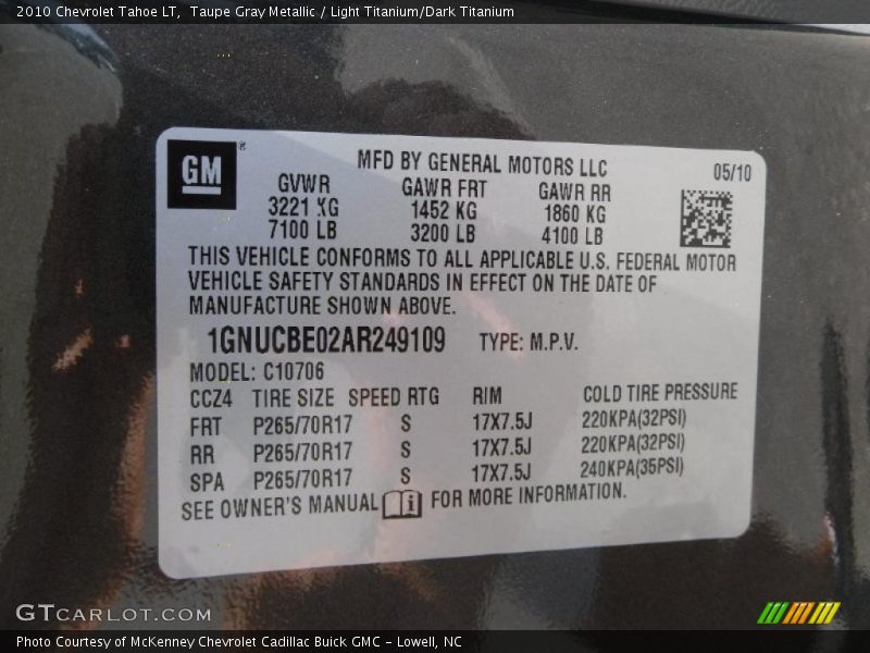 Taupe Gray Metallic / Light Titanium/Dark Titanium 2010 Chevrolet Tahoe LT