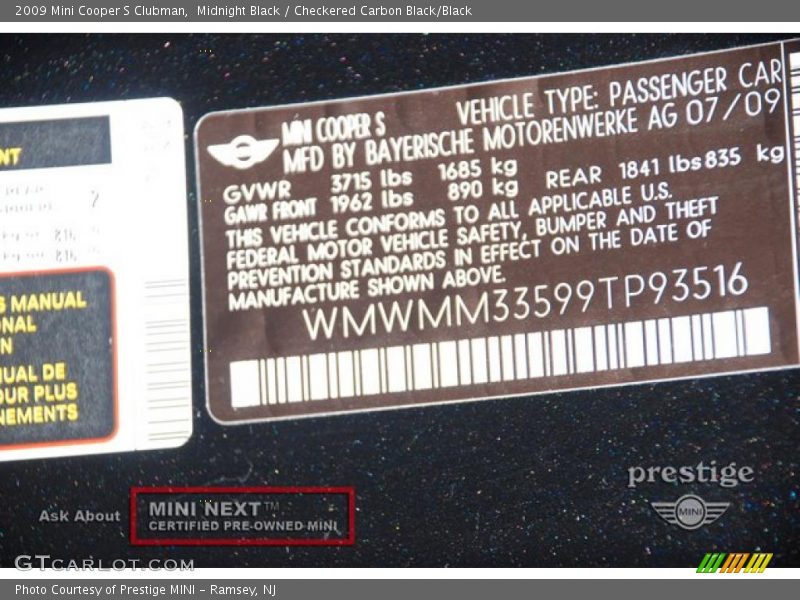 Midnight Black / Checkered Carbon Black/Black 2009 Mini Cooper S Clubman