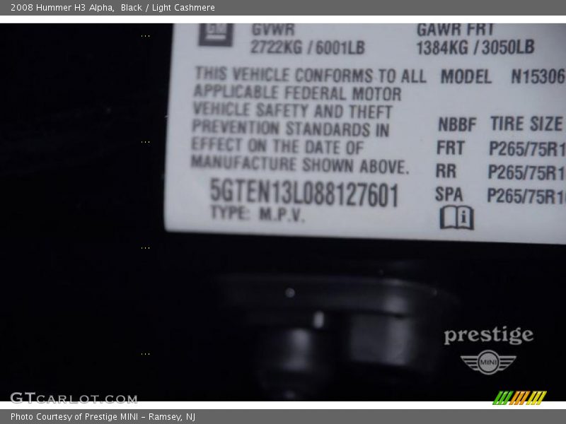 Black / Light Cashmere 2008 Hummer H3 Alpha