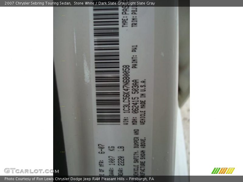 Stone White / Dark Slate Gray/Light Slate Gray 2007 Chrysler Sebring Touring Sedan