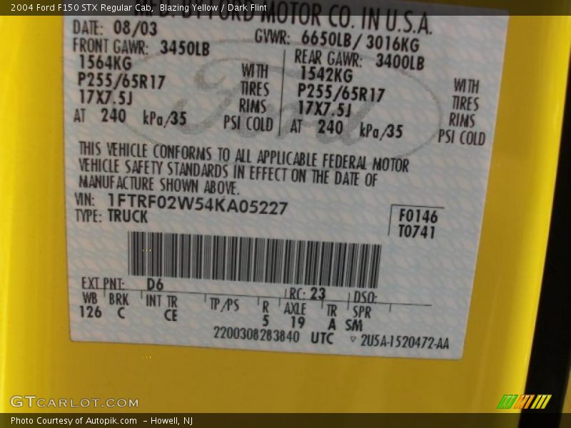 Blazing Yellow / Dark Flint 2004 Ford F150 STX Regular Cab