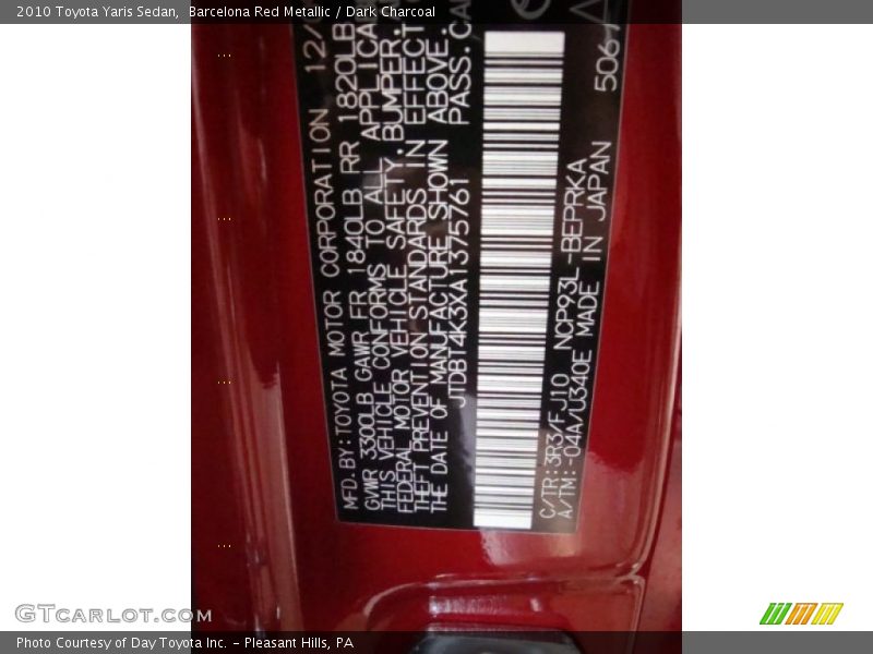 Barcelona Red Metallic / Dark Charcoal 2010 Toyota Yaris Sedan