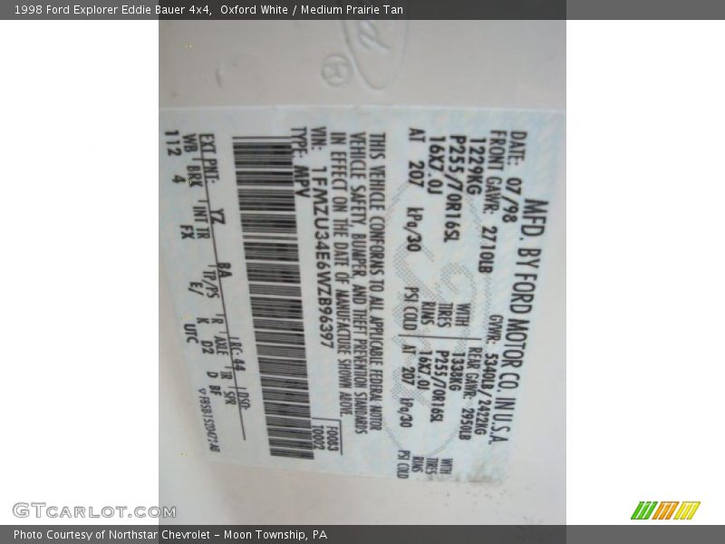 Oxford White / Medium Prairie Tan 1998 Ford Explorer Eddie Bauer 4x4