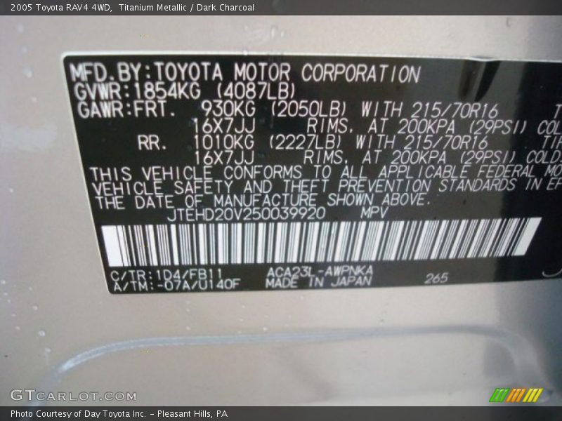 Titanium Metallic / Dark Charcoal 2005 Toyota RAV4 4WD