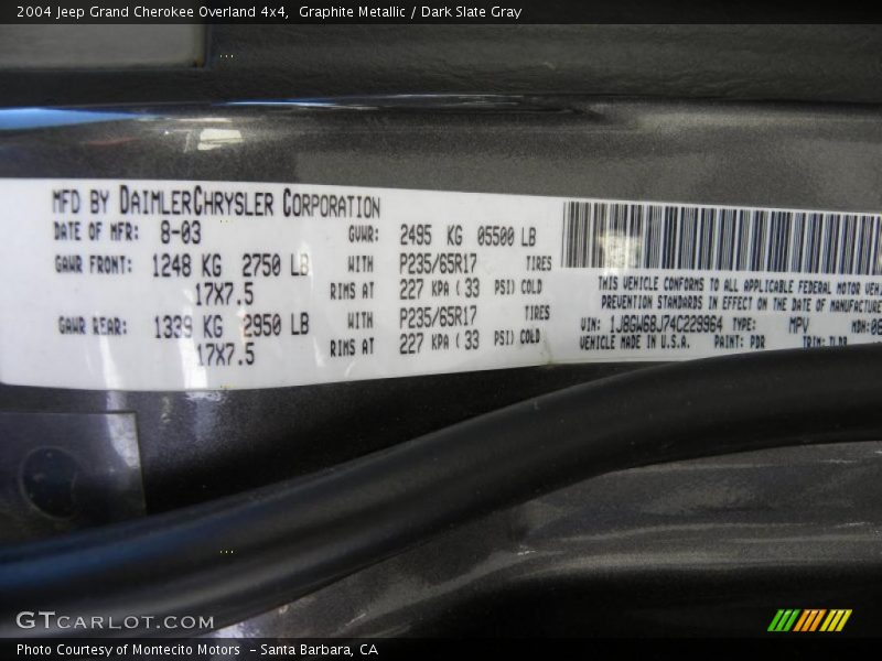 Graphite Metallic / Dark Slate Gray 2004 Jeep Grand Cherokee Overland 4x4