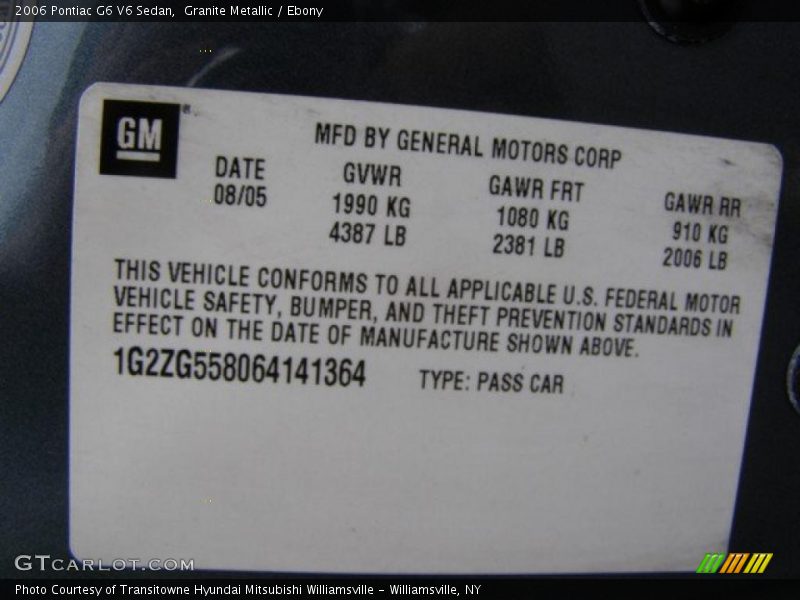 Granite Metallic / Ebony 2006 Pontiac G6 V6 Sedan
