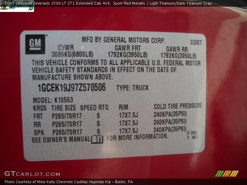 Sport Red Metallic / Light Titanium/Dark Titanium Gray 2007 Chevrolet Silverado 1500 LT Z71 Extended Cab 4x4