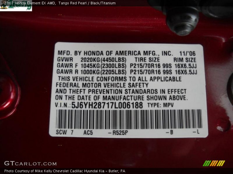 Tango Red Pearl / Black/Titanium 2007 Honda Element EX AWD