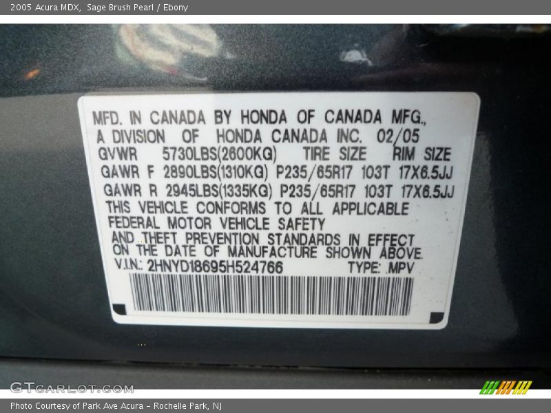 Sage Brush Pearl / Ebony 2005 Acura MDX