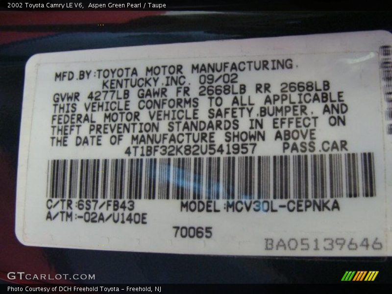 Aspen Green Pearl / Taupe 2002 Toyota Camry LE V6