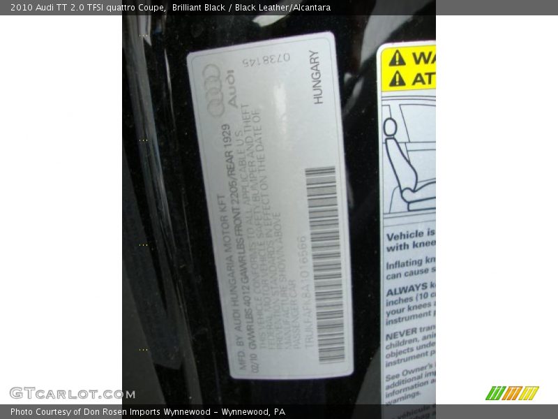 Brilliant Black / Black Leather/Alcantara 2010 Audi TT 2.0 TFSI quattro Coupe