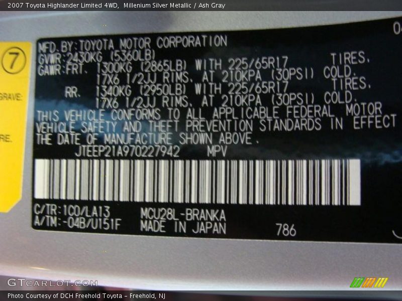 Millenium Silver Metallic / Ash Gray 2007 Toyota Highlander Limited 4WD
