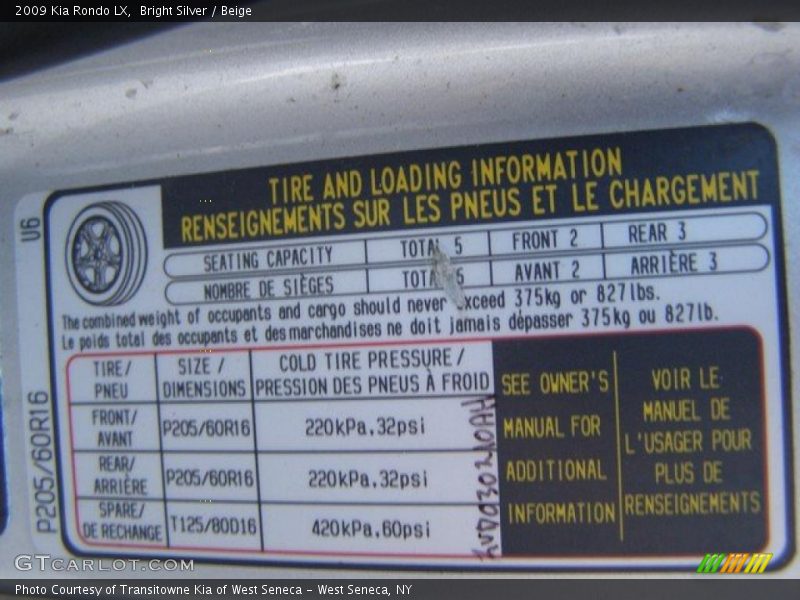 Bright Silver / Beige 2009 Kia Rondo LX