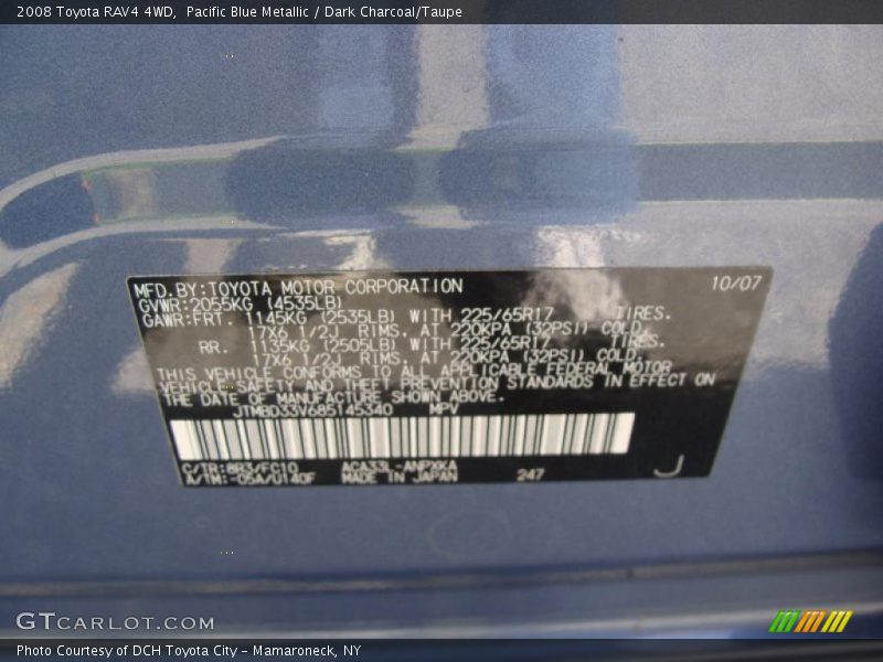 Pacific Blue Metallic / Dark Charcoal/Taupe 2008 Toyota RAV4 4WD