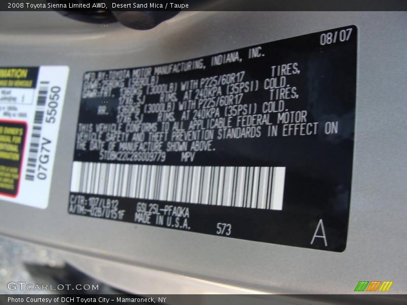 Desert Sand Mica / Taupe 2008 Toyota Sienna Limited AWD