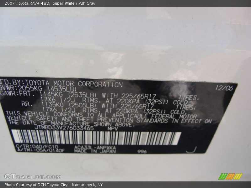 Super White / Ash Gray 2007 Toyota RAV4 4WD